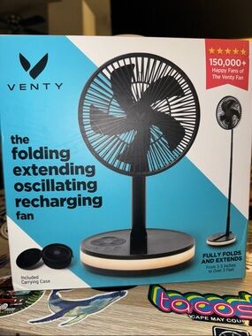 Folding Extending Oscillating Rechargeable Fan - Black